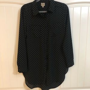 Long Sleeve Chiffon Polka Dot Button Down